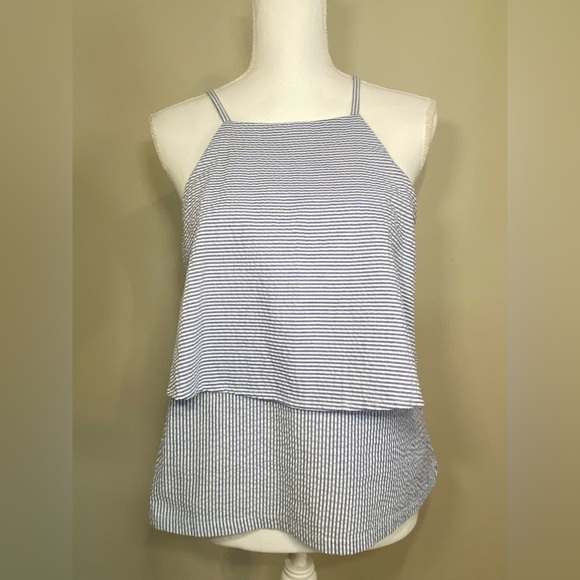 MINKPINK Blue & White Striped Layered Halter Tank Top – Size Medium - Picture 10 of 10